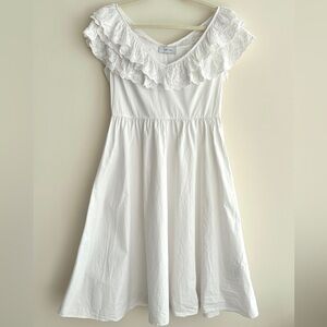 LOST INK White Crochet Lace Ruffle A-Line Dress, Size Medium, Bridal Dress